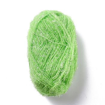 Polyester Crochet Yarn, Sparkling Scrubby Yarn, for Dish Scrubbies, Dishcloth, Decorating Crafts Knitting, Light Green, 10~13x0.5mm, 218.72 yard(200m)/roll