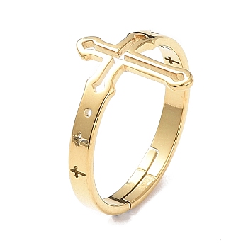 Ion Plating(IP) 304 Stainless Steel Hollow Out Cross Adjustable Ring for Women, Golden, Inner Diameter: 17mm