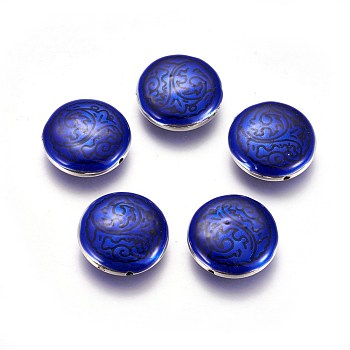 CCB Plastic Beads, with Enamel, Flat Round, Platinum, Blue, 25~25.5x9mm, Hole: 1.4mm