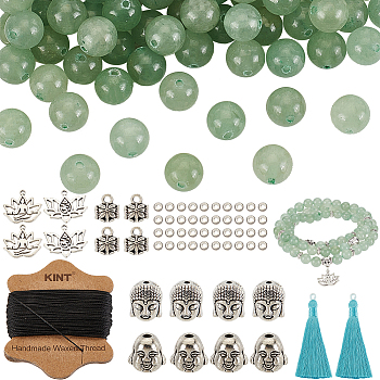 Natural Green Aventurine Beaded Pendant Decoration Jewelry Set DIY Making Kit, Alloy Yoga & Nylon Tassels Jewelry Set, 9~92x0.65~20x0.65~10mm, Hole: 1~3mm