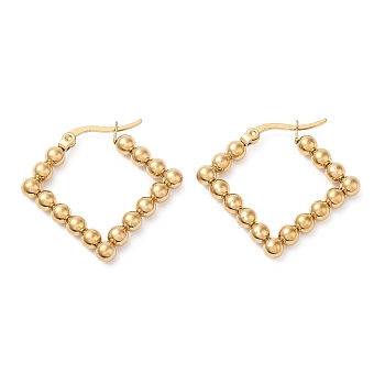 304 Stainless Steel Hoop Earrings, Rhombus, Real 18K Gold Plated, 28x31x4mm