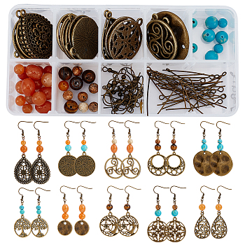 SUNNYCLUE DIY Dangle Earring Making Kits, Including Tibetan Style Alloy Pendants & Pendant Rhinestone Settings, Gemstone Beads, Brass Earring Hooks, Iron Eye Pin, Antique Bronze