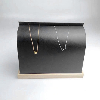 Wood Covered with PU Leather Necklace Display Stands, Curve Pendant Necklace Organizer Holder, Black, 20.9x9x15.5cm