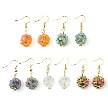 Sunflower Glass Dangle Earrings, Real 18K Gold Plated 304 Stainless Steel Earrings, Mixed Color, 38.5x15mm