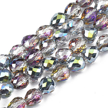 Electroplate Translucent Glass Beads Strands, AB Color Plated, Half Plated, Faceted, Strawberry, Gray, 6x6mm, Hole: 1.4mm, about 100pcs/strand, 24.02 inch(61cm)