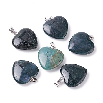 Natural Indian Agate Pendants, with Platinum Tone Brass Findings, Heart, 27~28x24.5~26x6~8.5mm, Hole: 2.4x5.6mm
