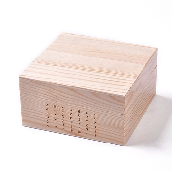 Wood Boxes, with 42 Holes, For Letter and Number Stamp Sets, Square, Blanched Almond, 14.3x14.3x7.5cm