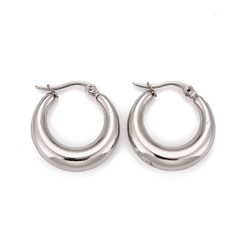 Ring 304 Stainless Steel Hoop Earrings, Hypoallergenic Earrings, Stainless Steel Color, 24x23x7mm, Pin: 1x0.5mm