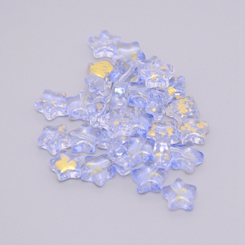 Transparent Glass Beads, with Gold Foil, Star, Light Steel Blue, 8x8.5x4mm, Hole: 1mm