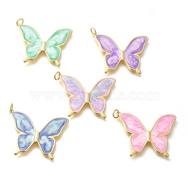 Real 18K Gold Plated Mixed Color Butterfly Brass+Enamel Pendants