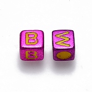 Plating Acrylic Beads, Horizontal Hole, Cube with Initial Letter, Mixed Color, Random Mixed Letters, 6x6x6mm, Hole: 3.5mm, about 2982pcs/500g(MACR-T038-01)