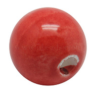 Handmade Porcelain Beads, Bright Glazed Style, Round, Red, 16mm, hole: 3mm(X-PORC-A023-5)
