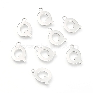 201 Stainless Steel Charms, Alphabet, Letter.Q, 12.6x8.3x0.7mm, Hole: 1.2mm(X-STAS-C021-06P-Q)