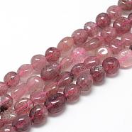 Natural Strawberry Quartz Beads Strands, Oval, 8~15x7~12x4~12mm, Hole: 1mm, about 30~45pcs/strand, 15.7 inch(G-R445-8x10-17)
