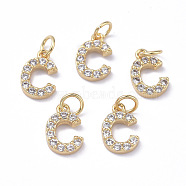 Brass Micro Pave Grade AAA Cubic Zirconia Charms, Letter C, Cadmium Free & Nickel Free & Lead Free, Real 18K Gold Plated, 9x6x1.5mm, Hole: 2mm(ZIRC-P067-11G-C-NR)