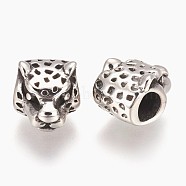 304 Stainless Steel European Beads, Large Hole Beads, Leopard, Antique Silver, 9x10.5x13.5mm, Hole: 5mm(STAS-E432-02AS)