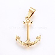 304 Stainless Steel Pendants, Anchor, Golden, 23x17.5x3mm, Hole: 7x4mm(STAS-H458-17G)