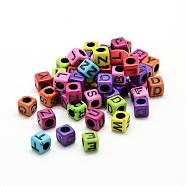 Opaque Acrylic Beads, Cube, Mixed Color, 5.5~6x5.5~6x5.5~6mm, Hole: 3.5mm, about 3000pcs/500g(SACR-S297-03)