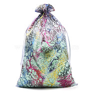 Organza Gift Bags, Drawstring Bags, with Colorful Coral Pattern, Rectangle, White, 30x20cm(OP-Q051-20x30-02)
