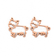 304 Stainless Steel Links Connectors, Laser Cut, Dog, Rose Gold, 13x14x1mm, Hole: 1.2mm(STAS-S116-210RG)