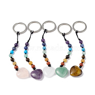 7 Chakra Gemstone Beads Keychain, Heart Charm Keychain for Women Men Hanging Car Bag Charms, 13cm(KEYC-F036-02)