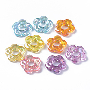 Transparent Acrylic Bead Frames, AB Color Plated, Flower, Mixed Color, 18x18.5x4mm, Hole: 1.6mm(X-TACR-Q270-008)