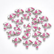 Alloy Enamel Cabochons, Fit Floating Locket Charms, with Rhinestone, Umbrella, Colorful, Platinum, 9.5x10.5x2mm(PALLOY-T054-56)