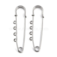 304 Stainless Steel Safety Pins Brooch Findings, Kilt Pins with 4 Loops for Lapel Pin Making, Stainless Steel Color, 70x19.8x5.5mm, Hole: 2mm(STAS-K252-05B-P)