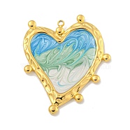 Ion Plating(IP) 304 Stainless Steel Pendants, with Enamel, Real 18K Gold Plated, Heart Charm, Medium Aquamarine, 40.5x35x2.5mm, Hole: 2mm(STAS-U007-06C-G)