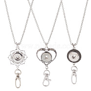 DIY Flower & Heart Snap Button Office Lanyard Making Kit, Including 3Pcs Alloy Snap Pendant Making, 3Pcs 304 Stainless Steel Cable Chains Necklaces with Clasps, Platinum, 749mm(DIY-SC0020-98)
