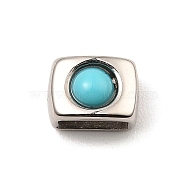 304 Stainless Steel Slide Charms, with Synthetic Turquoise, Rectangle, Stainless Steel Color, 7x10x7.5mm, Hole: 7.5x3.5mm(STAS-K264-05P)
