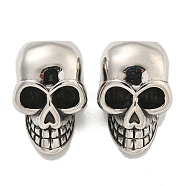 316 Surgical Stainless Steel European Beads, Large Hole Beads, Skull, Antique Silver, 23x14x15mm, Hole: 9mm(STAS-Q326-02AS-03)