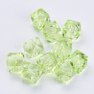 Transparent Acrylic Beads, Faceted, Cube, Lawn Green, 10x10x8mm, Hole: 1.5mm, about 900pcs/500g(TACR-Q259-10mm-V32)