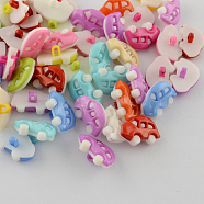 Acrylic Shank Buttons, Plastic Buttons, 1-Hole, Dyed, Car, Mixed Color, 11x17x8mm, Hole: 3x1.5mm(X-BUTT-Q011-M3)