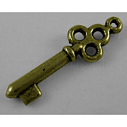 Tibetan Style Alloy Pendants, Lead Free, Cadmium Free and Nickel Free, Antique Bronze, Skeleton Key, 7mm wide, 21.5mm long, hole: 1mm(X-MLF0220Y-NF)