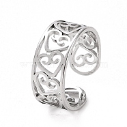 304 Stainless Steel Hollow Out Heart Open Cuff Ring for Women, Stainless Steel Color, US Size 6(16.5mm)(RJEW-C053-06P)