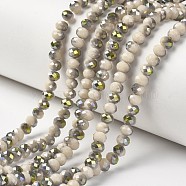 Electroplate Opaque Glass Beads Strands, Half Green Plated, Faceted, Rondelle, Blanched Almond, 4x3mm, Hole: 0.4mm, about 113~115pcs/strand, 41~42cm(EGLA-A034-P4mm-S17)