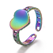 Rainbow Color Ion Plating(IP) 304 Stainless Steel Heart Open Cuff Ring for Women, US Size 6 1/4(16.7mm)(RJEW-A005-05)