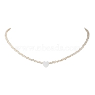 Glass Beads with Shell Heart  Necklaces, Old Lace, 17.99 inch(45.7cm)(NJEW-JN04681-03)