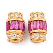 925 Sterling Silver Micro Pave Cubic Zirconia Screw Clasps, Column, Real 18K Gold Plated, Medium Violet Red, 11x7mm, Hole: 3.5mm(STER-U001-03A-G)