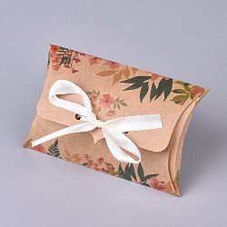Paper Pillow Candy Boxes, with Ribbon, Wedding Favor Party Supply Gift Boxes, Floral Pattern, Colorful, 123x76x25mm(X-CON-E023-01B-04)