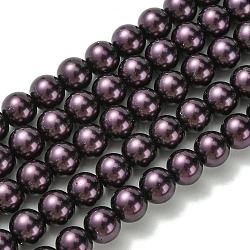 Eco-Friendly Grade A Glass Pearl Beads, Pearlized, Round, Purple, 10mm, Hole: 1.2~1.5mm, about 40pcs/Strand, 16''(40.64cm)(HY-J002-10mm-HX042)