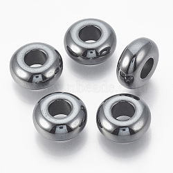 Synthetic Non-magnetic Hematite European Beads, Large Hole Beads, Rondelle, 14x6mm, Hole: 6mm(G-T094-11J)