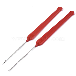 Platinum Tone Plastic Handle Iron Crochet Hooks Needles, Red, Pin:0.4mm, 145~147x12x3.5mm(X-TOOL-R093-01)