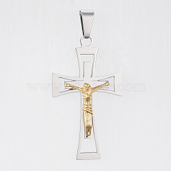 304 Stainless Steel Pendants, Large Hole Pendants, For Easter, Crucifix Cross, Golden & Stainless Steel Color, 54x30.5x6mm, Hole: 6x11mm(STAS-G175-06)