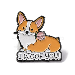 Creative Cartoon Cute Corgi Dog I Woof You Zinc Alloy Brooches,Enamel Pins for Clothes Backpack, Dog, 30.5x29mm(JEWB-U001-01M)