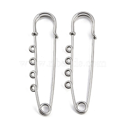 304 Stainless Steel Safety Pins Brooch Findings, Kilt Pins with 4 Loops for Lapel Pin Making, Stainless Steel Color, 70x19.8x5.5mm, Hole: 2mm(STAS-K252-05B-P)