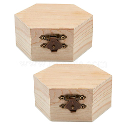 Gorgecraft 2Pcs Unfinished Pine Wood Jewelry Box, DIY Storage Chest Treasure Case, with with Locking Clasps, Hexagon, BurlyWood, 8.65x9.2x4cm, 2pcs(CON-GF0001-06)