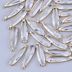 Transparent Glass Pendants, with Brass Findings, Faceted, Teardrop, Light Gold, Clear, 32x8x4mm, Hole: 1.2mm(GLAA-T007-15F)