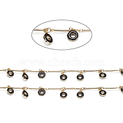 Brass Bar Link Chains, with Enamel Charms and Spool, Soldered, Long-Lasting Plated, Donut, Real 18K Gold Plated, Black, 15x1mm, about 32.8 Feet(10m)/roll(CHC-I027-10F)